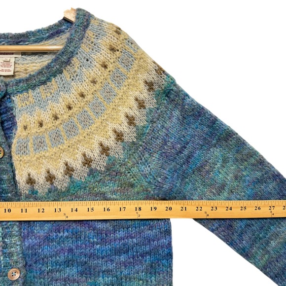 Sundance Fair Isle Cardigan Sweater Blue Multicolor Knit Wool Blend M - Picture 6 of 9